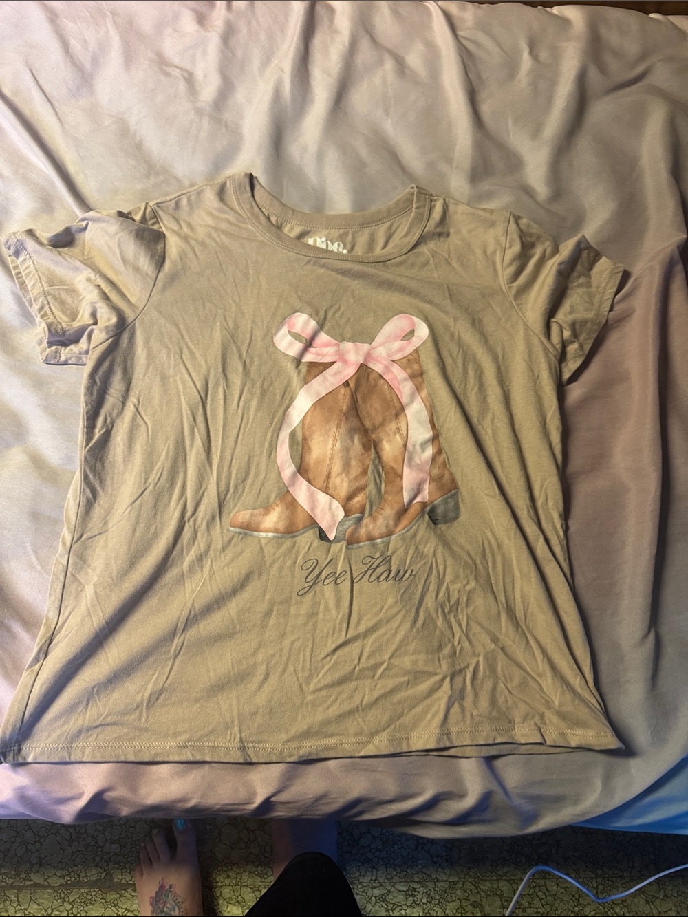Girls Taupe 'Yee Haw' Cowboy Boot Graphic Tee